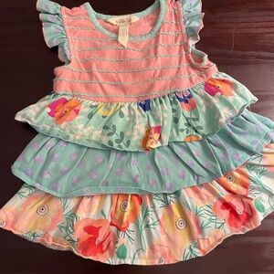 Matilda Jane Pink and Blue Ruffled Cap Sleeve Blouse